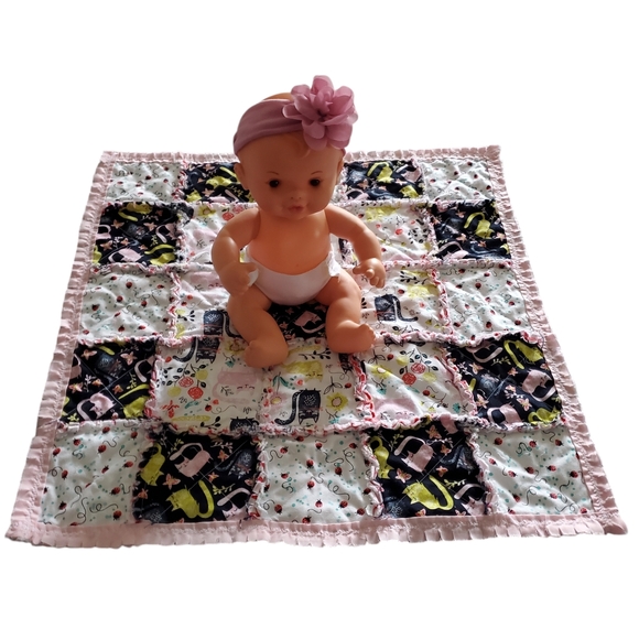 NEW Homemade Newborn Rag Quilt Security Blanket/ Doll Blanket /Pet Blanket - Picture 10 of 13